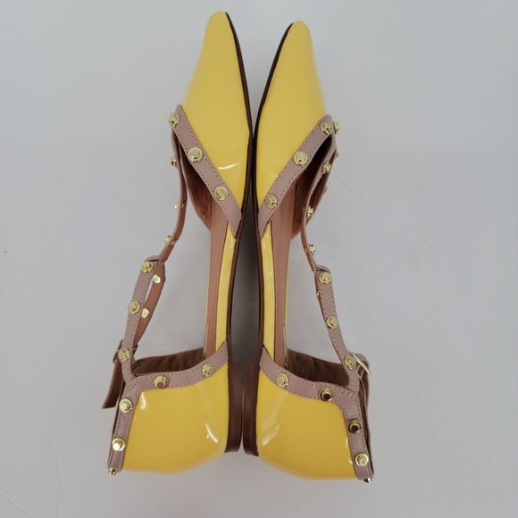 Halogen Olson Size 7 Pointy Studded Flats Pointed Toe Womens Yellow Gold Leather - Picture 5 of 10